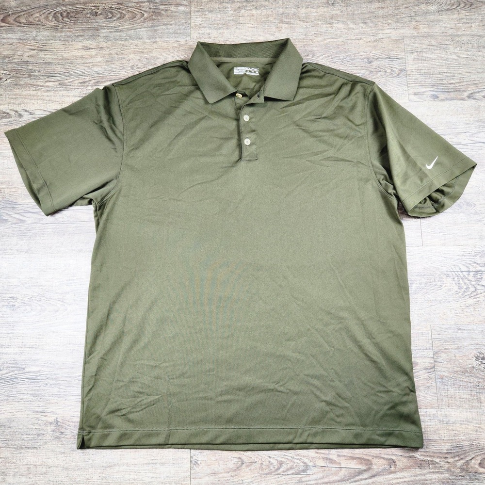 Nike Golf Fit Dry Polo Shirt Mens XL Olive Green Short Sleeve Swoosh Logo
